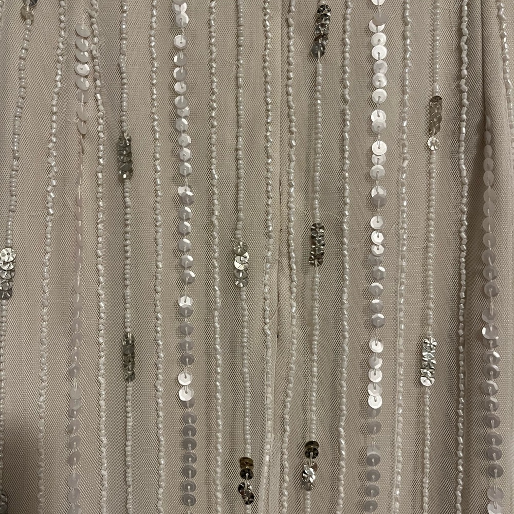 Adrianna Papell Long Sleeve Sequin Beaded Wrap Dress in Ivory Pearl Size 6 - Picture 5 of 6